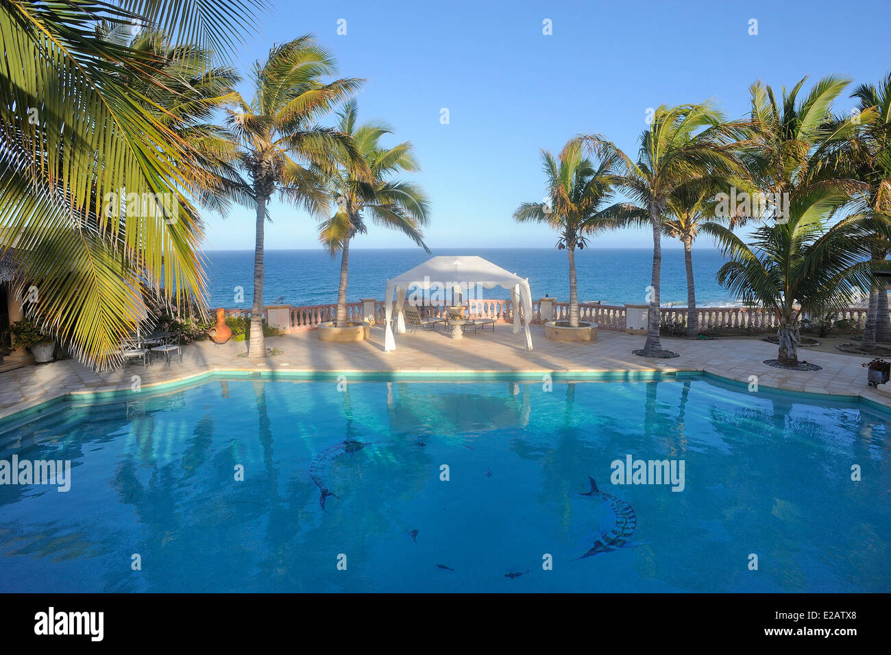 Mexico, Baja California Sur State, Cabo Pulmo surroundings, Hotel Villa del Faro, The pool Stock Photo