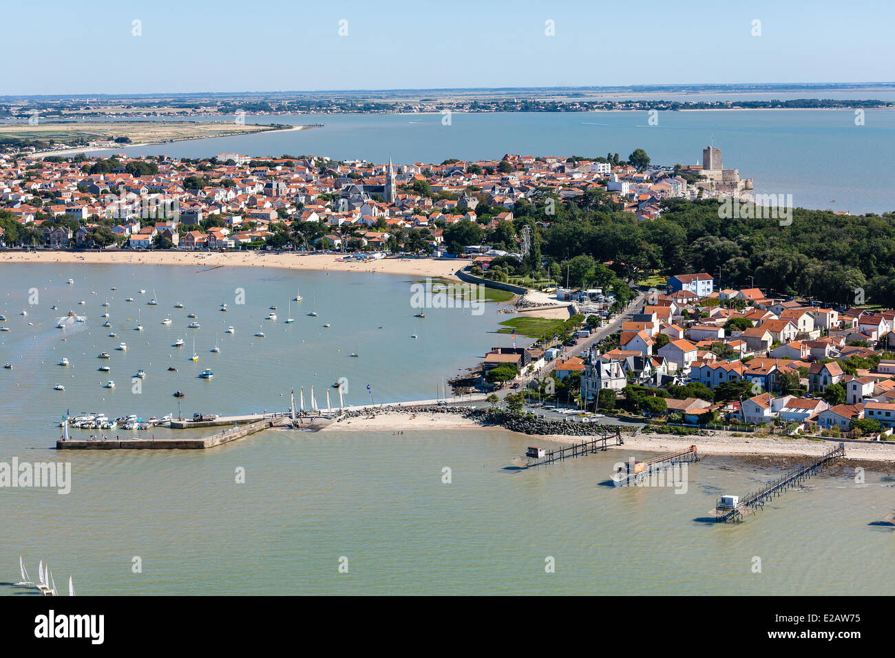 France, Charente Maritime, Fouras, Port Nord and the village (aerial view) Stock Photo