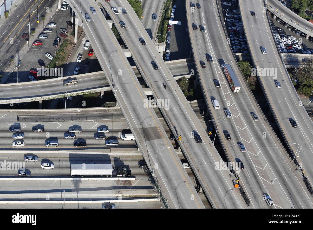 United States, California, Los Angeles, freeways intersection (aerial view) Stock Photo