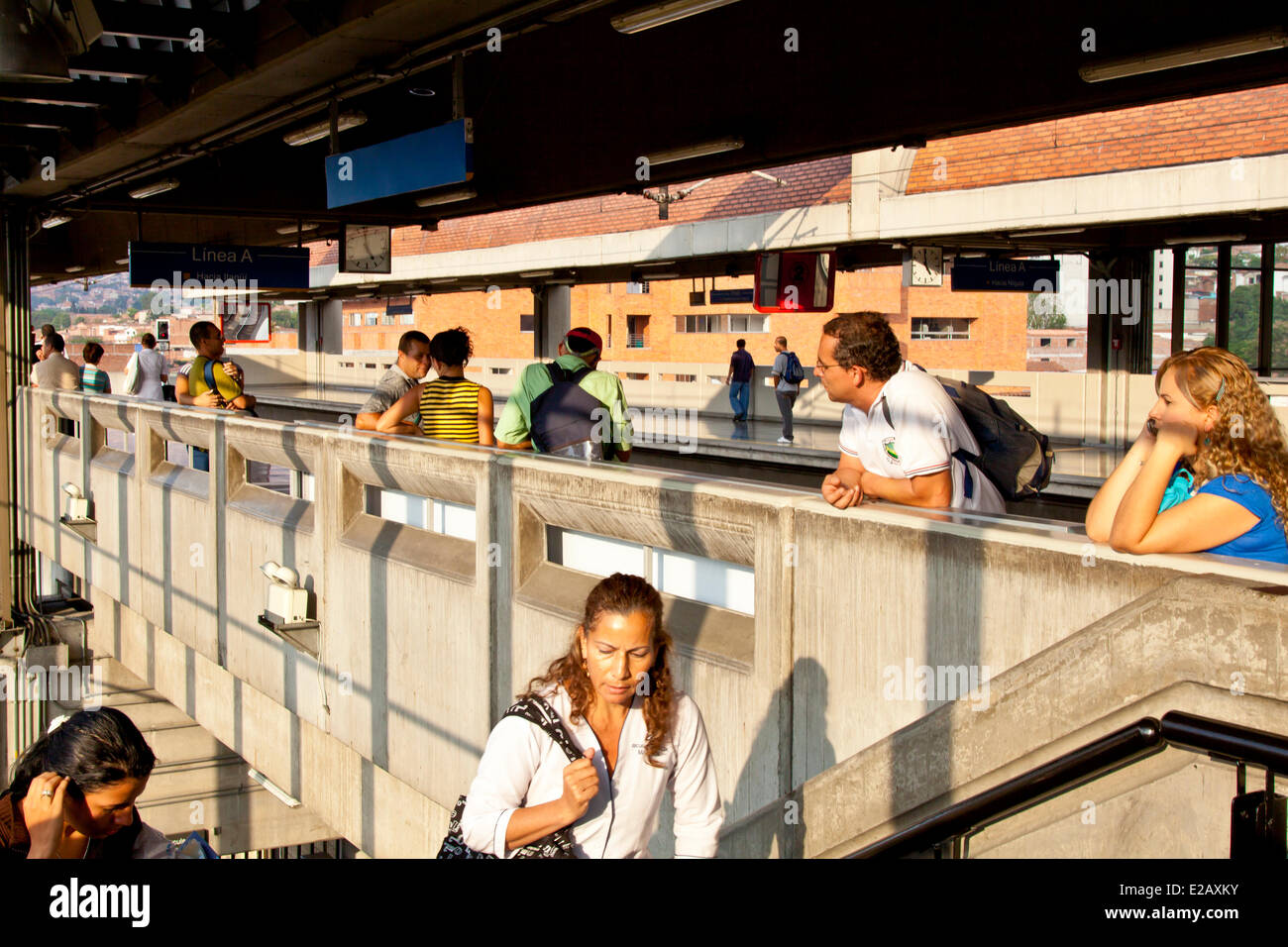 Colombia, Antioquia Department, Medellin, travelers waiting the train in a metro station Stock Photo