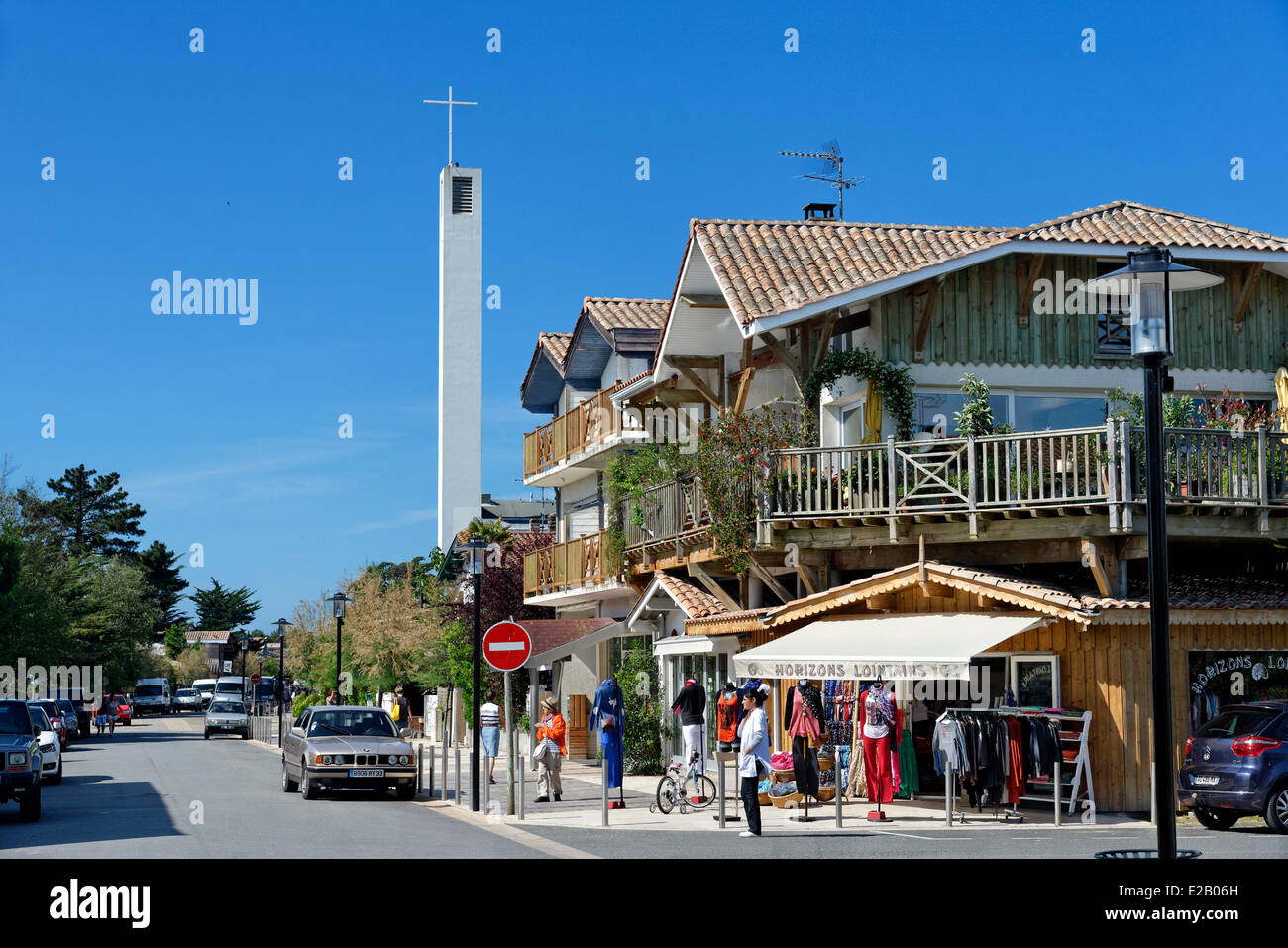 France, Gironde, Arcachon Bay, Cap Ferret, shopping street in the Stock