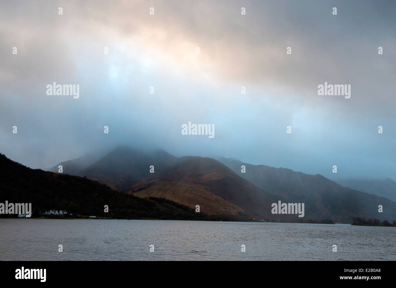 Afternoon mist on Loch Leven, Highland Scotland UK Stock Photo