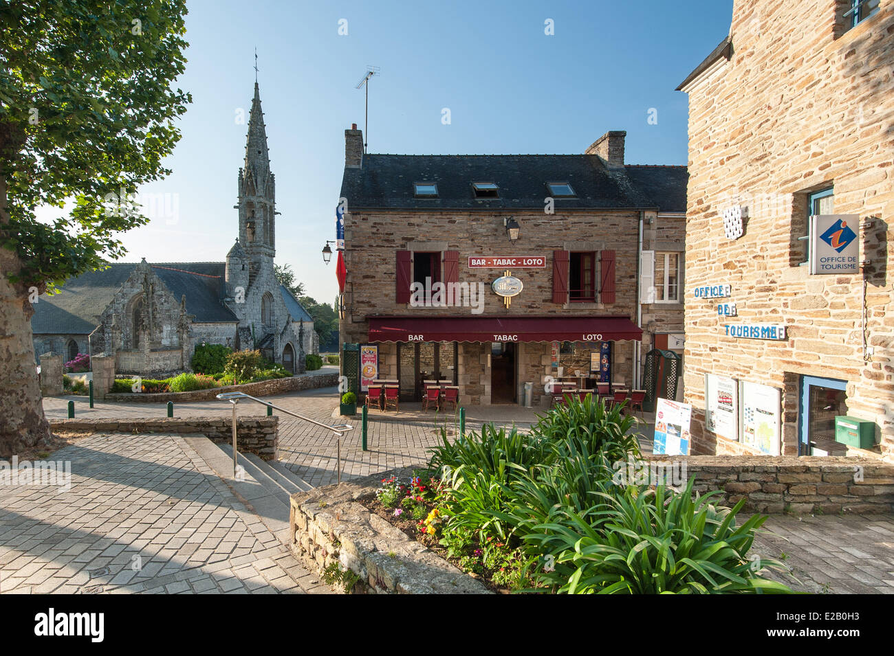 France, Finistere, La Foret Fouesnant, church square Stock Photo