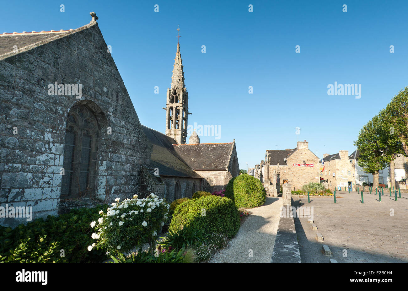 France, Finistere, La Foret Fouesnant, church square Stock Photo