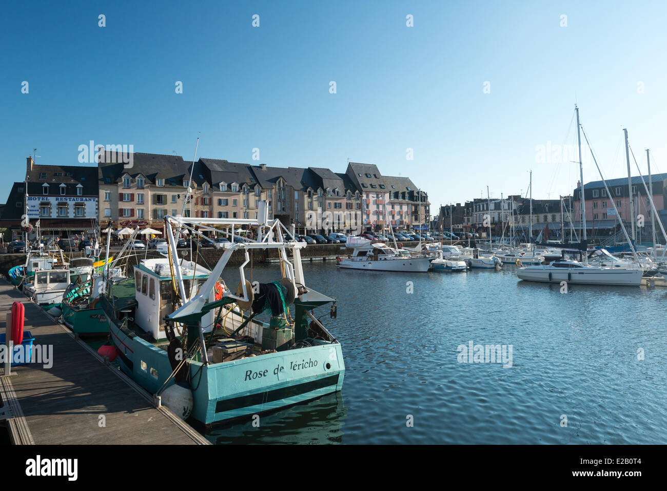 France, Cotes d'Armor, Paimpol, harbour and Place du Goelo Stock Photo