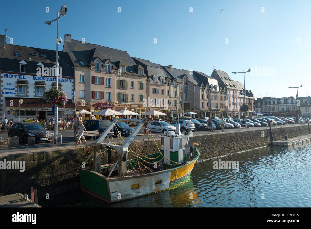 France, Cotes d'Armor, Paimpol, harbour and Place du Goelo Stock Photo