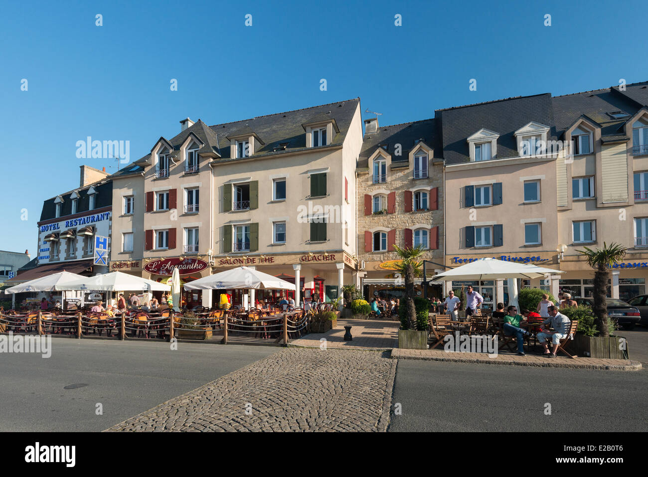 France, Cotes d'Armor, Paimpol, terrace in Place du Goelo Stock Photo