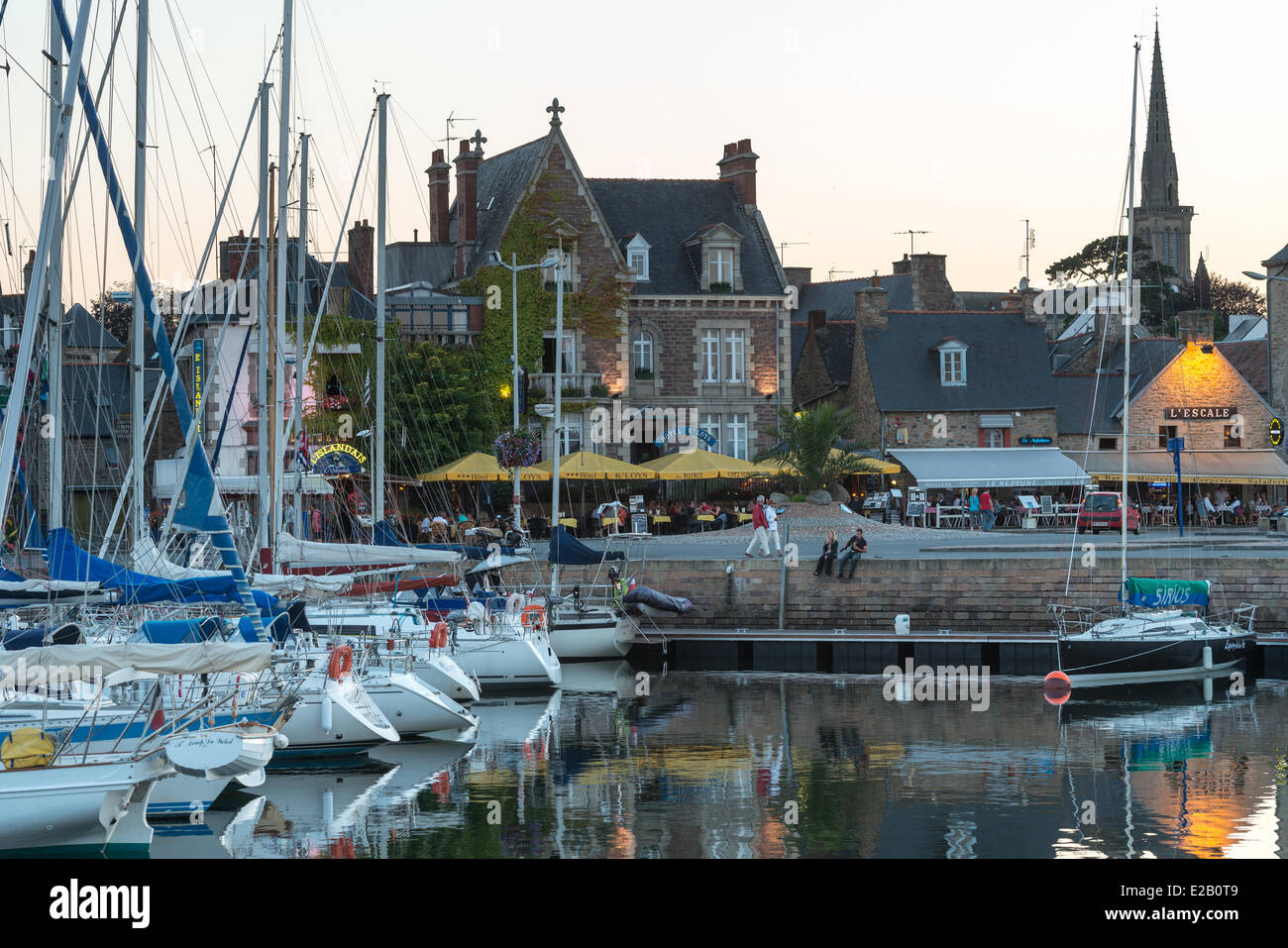 France, Cotes d'Armor, Paimpol, harbour and Quai Morand on a Summer evening Stock Photo