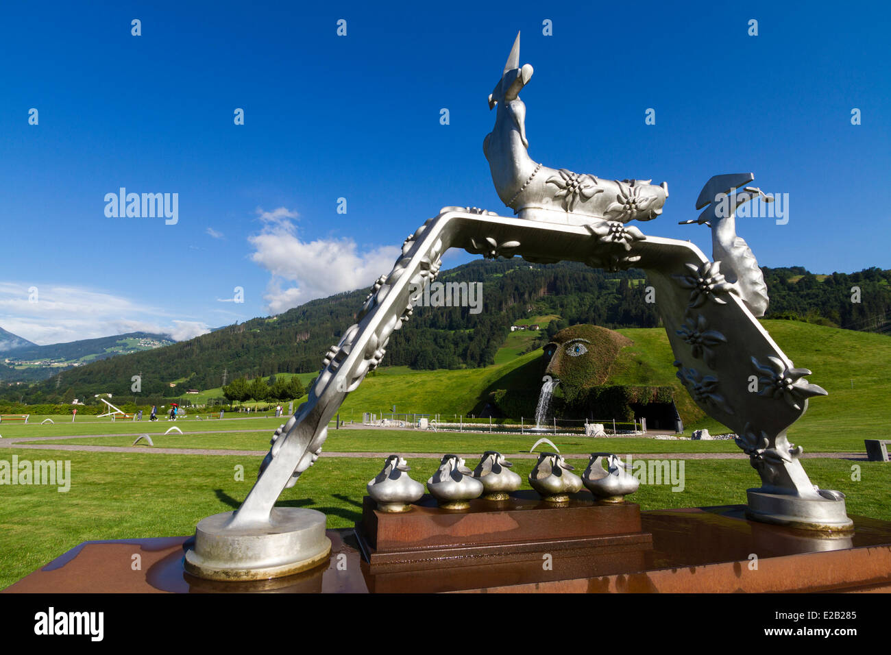 Austria, Tyrol, Wattens, Swarovski Crystal Worlds, the museum entrance  Giant's head Stock Photo - Alamy