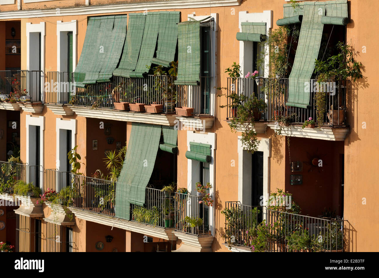 Spain, Andalucia, Triana, building facade, blinds Stock Photo