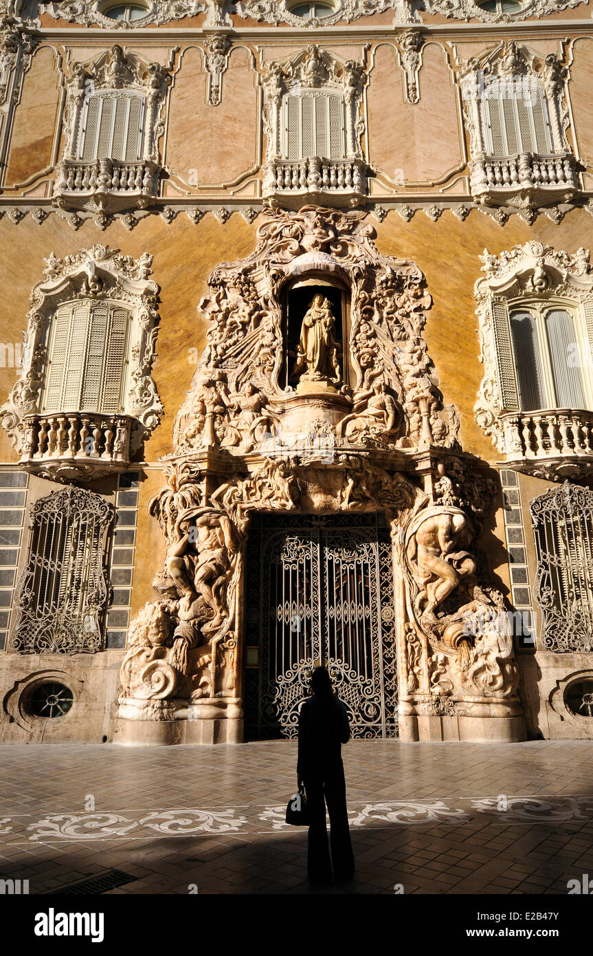 Spain, Valencia, façade of the Palacio Marques de dos Aguas XV century, houses the Ceramics Museum Gonzalez Marti, portal Stock Photo