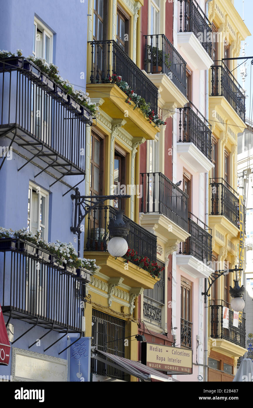Spain, Valencia, colorful facades around the central market Stock Photo
