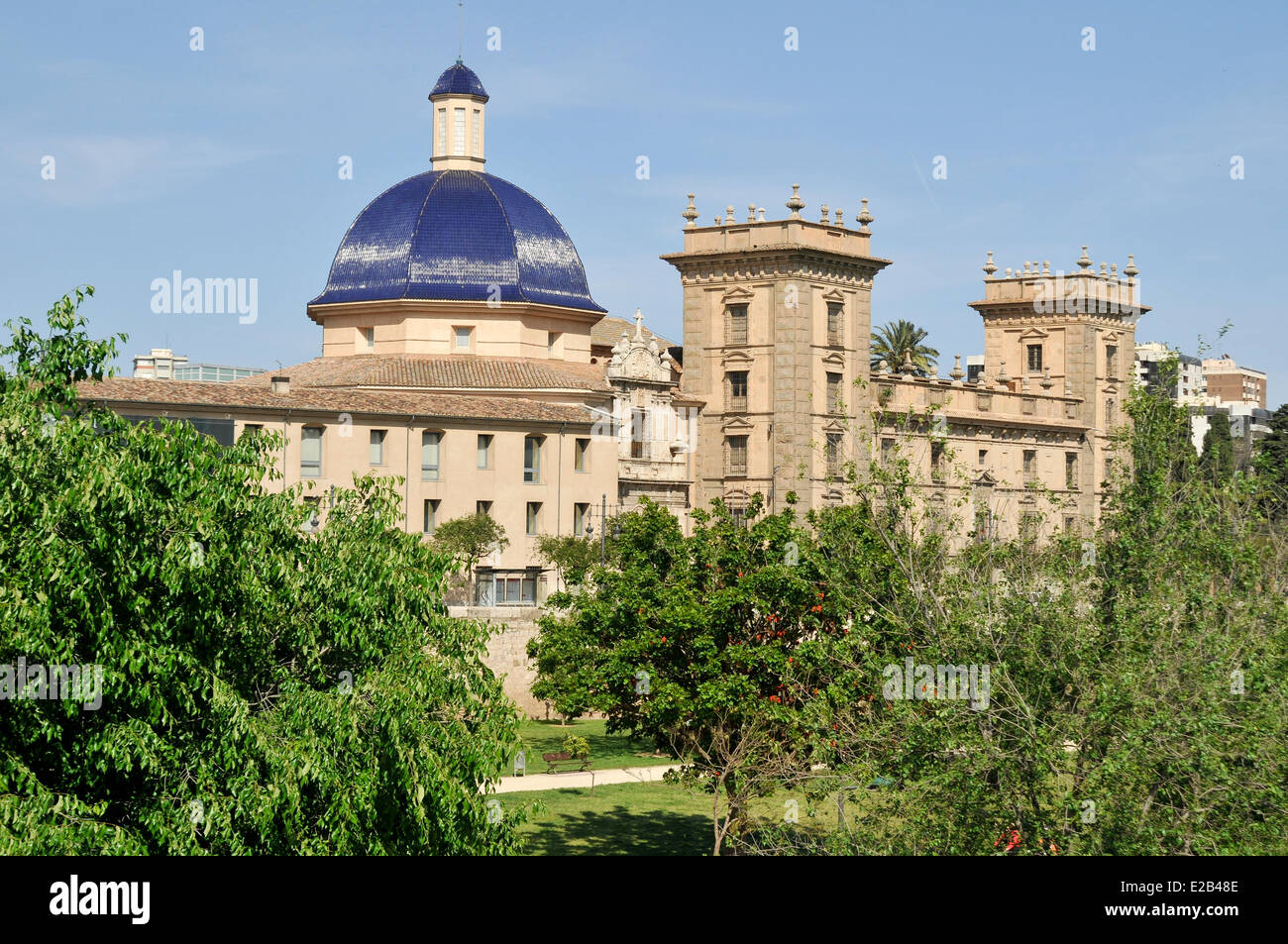 Spain, Valencia, Museum of Fine Arts from the Turia Gardens Stock Photo