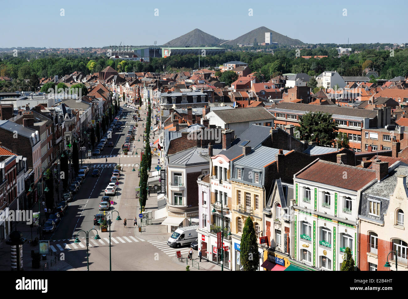 France, Pas de Calais, Lens, Place Jean Jaures, view of the twin slag