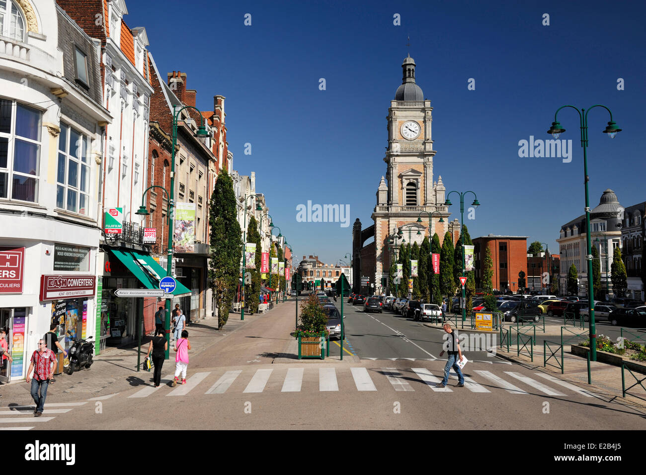 France, Pas de Calais, Lens, Place Jean Jaures, street leading to St Leger  Church Stock Photo - Alamy