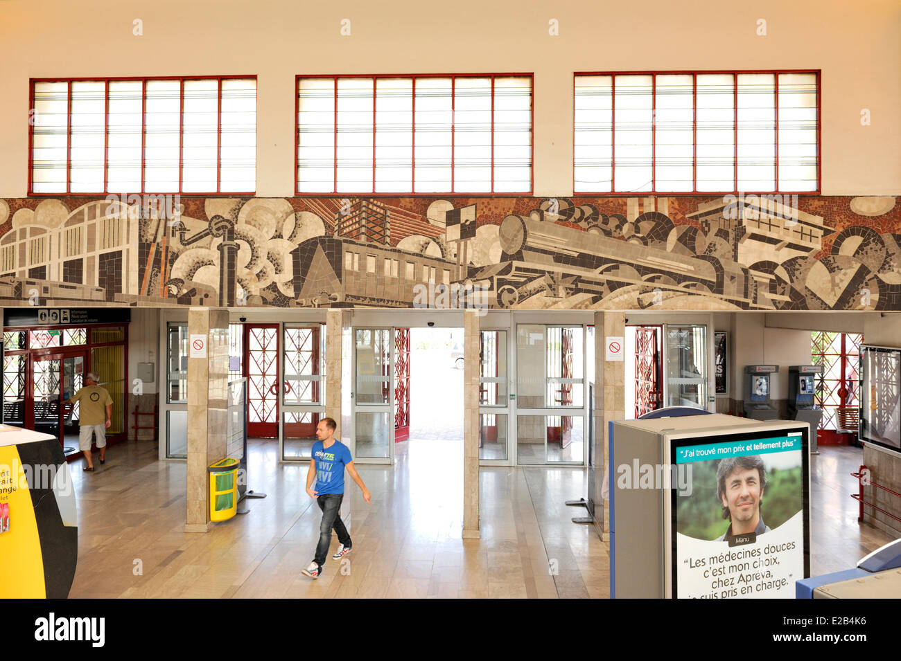 France, Pas de Calais, Lens, mosaics decorating the interior of the Railway station, listed as World Heritage by UNESCO Stock Photo