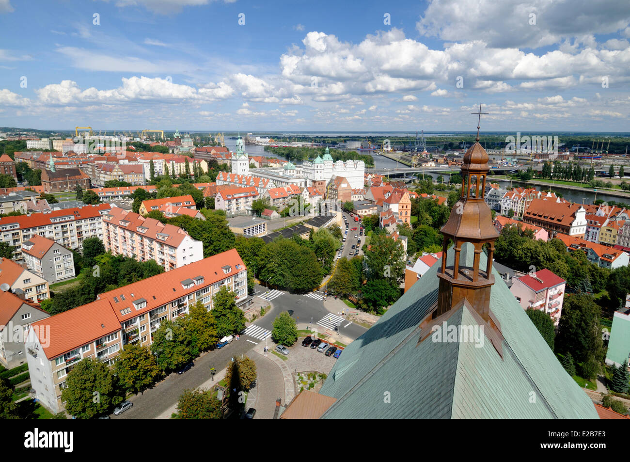 Poland, Western Pomerania, Szczecin, view of the city and the harbor from  the roof of the cathedral of Saint Jacques Stock Photo - Alamy
