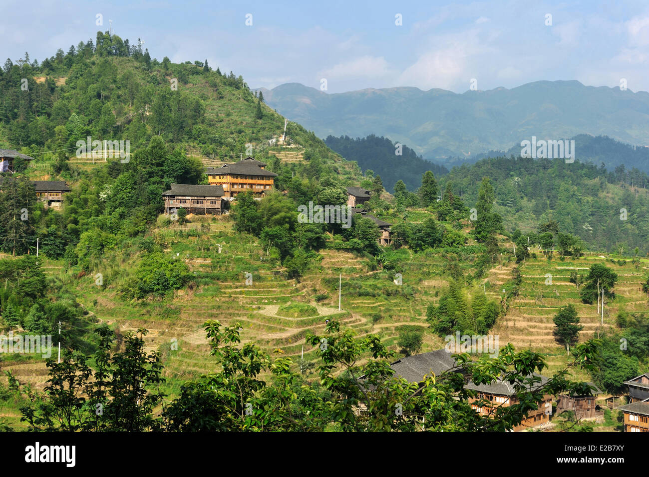 China, Guangxi Province, Longsheng, rice terraces at Longji, Dazhai village Stock Photo