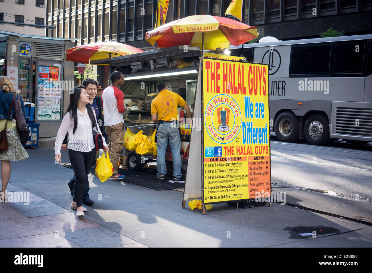 The popular Halal Guys food cart in Midtown Manhattan in New York Stock