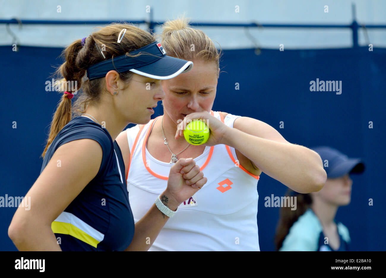 Julia Goerges (Germany) playing doubles with Anna-Lena Groenefeld (Germany) at Devonshire Park, Eastbourne, 2014 Stock Photo
