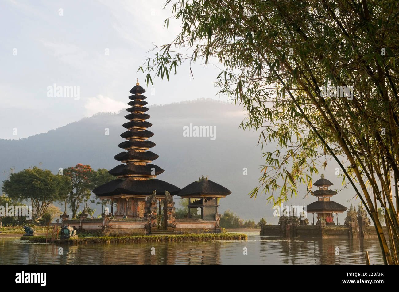 Indonesia, Bali, near Bedugul, temple Pura Ulun Danu Bratan lake at sunrise Stock Photo