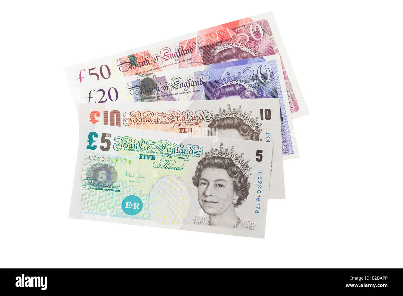 English banknotes in various denominations Stock Photo