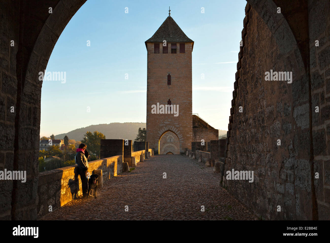 France, Lot, Bas Quercy, Cahors, 14th century Valentre bridge Stock Photo