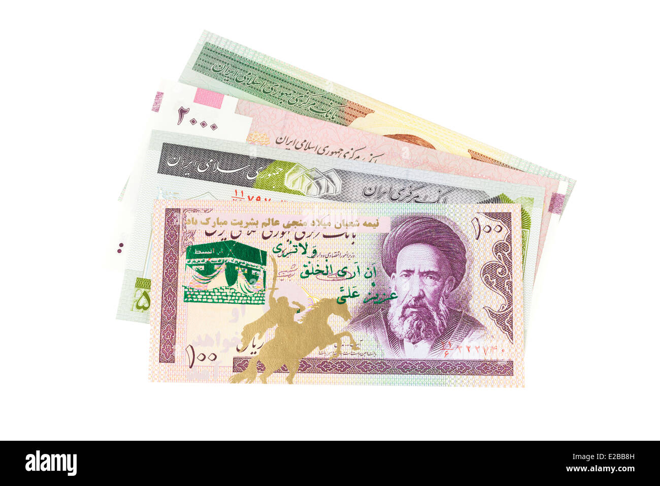 Iranian banknotes in various denominations Stock Photo
