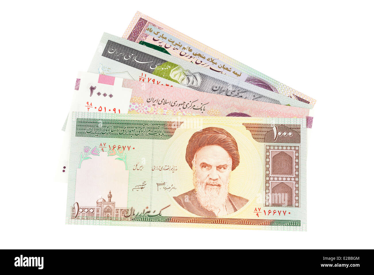 Iranian banknotes in various denominations Stock Photo