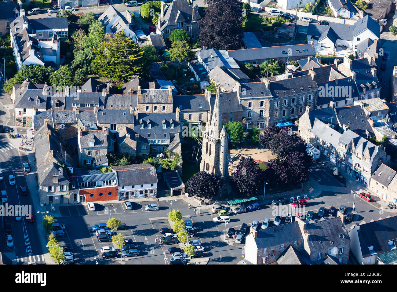 France, Cotes d'Armor, Paimpol, bell tower La Vielle Tour (aerial view) Stock Photo