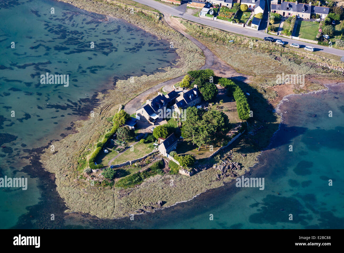 France, Cotes d'Armor, Pleubian, small island (aerial view) Stock Photo