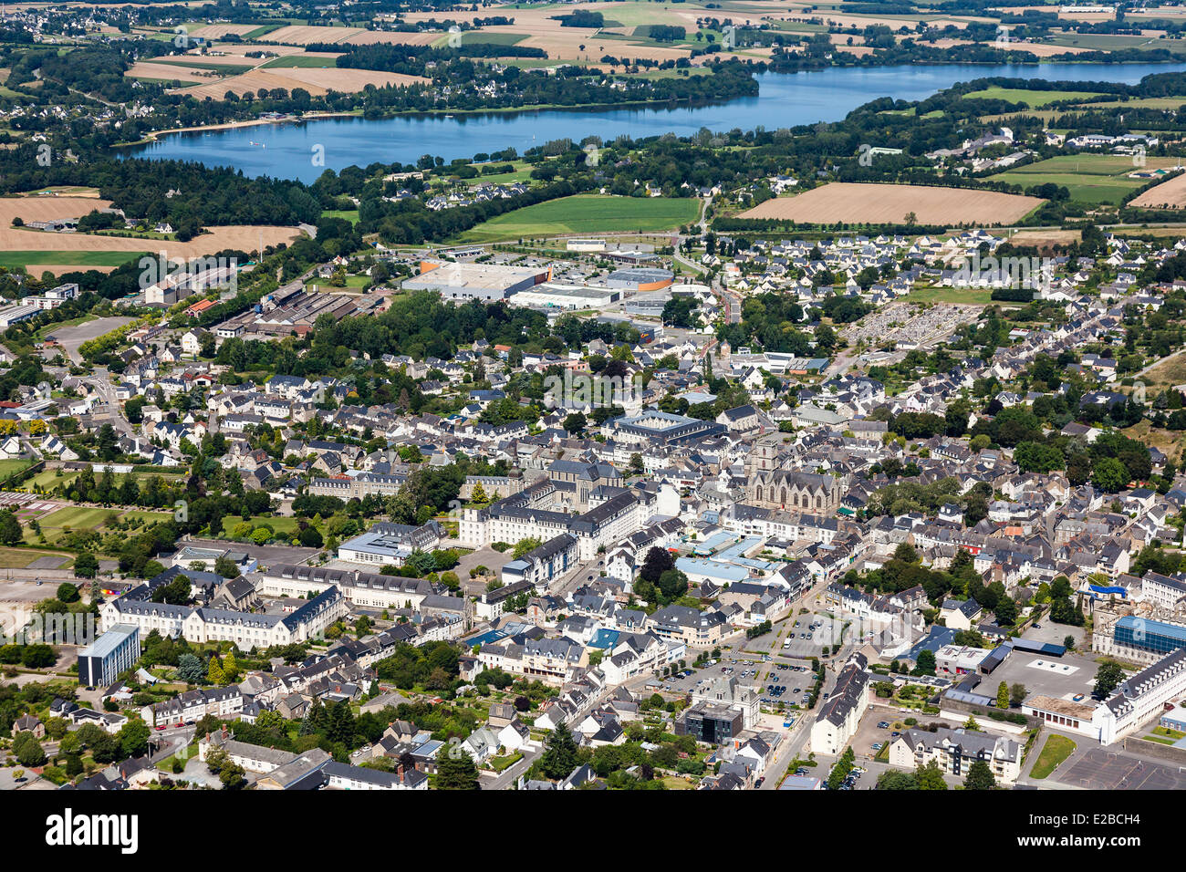 France, Morbihan, Ploermel, Lac au Duc in the background (aerial view) Stock Photo