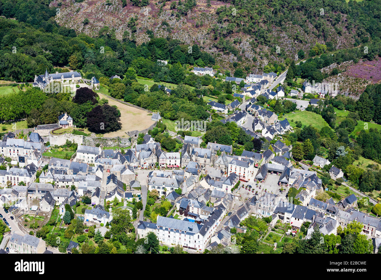 France, Morbihan, Rochefort en Terre, labelled The Most Beautiful Villages of France (aerial view) Stock Photo