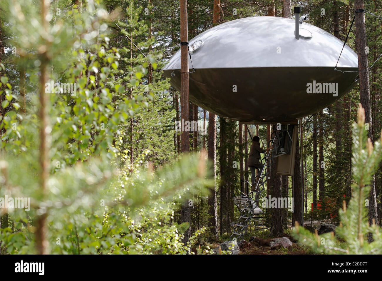 Sweden, Lapland, Norrbotten County, Harads, Treehotel, UFO hut Stock Photo