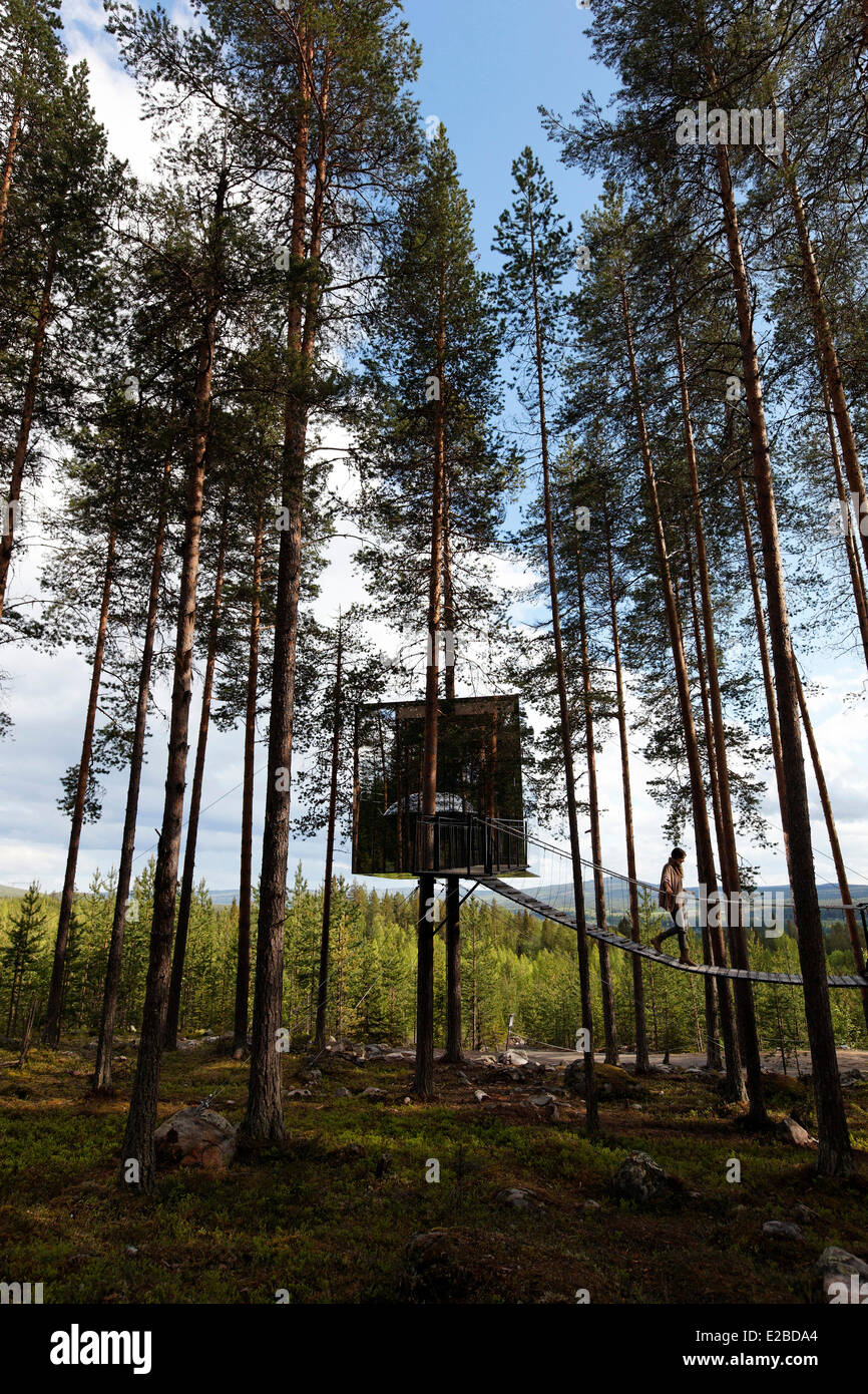 Sweden, Lapland, Norrbotten County, Harads, Treehotel, Cube hut Stock Photo