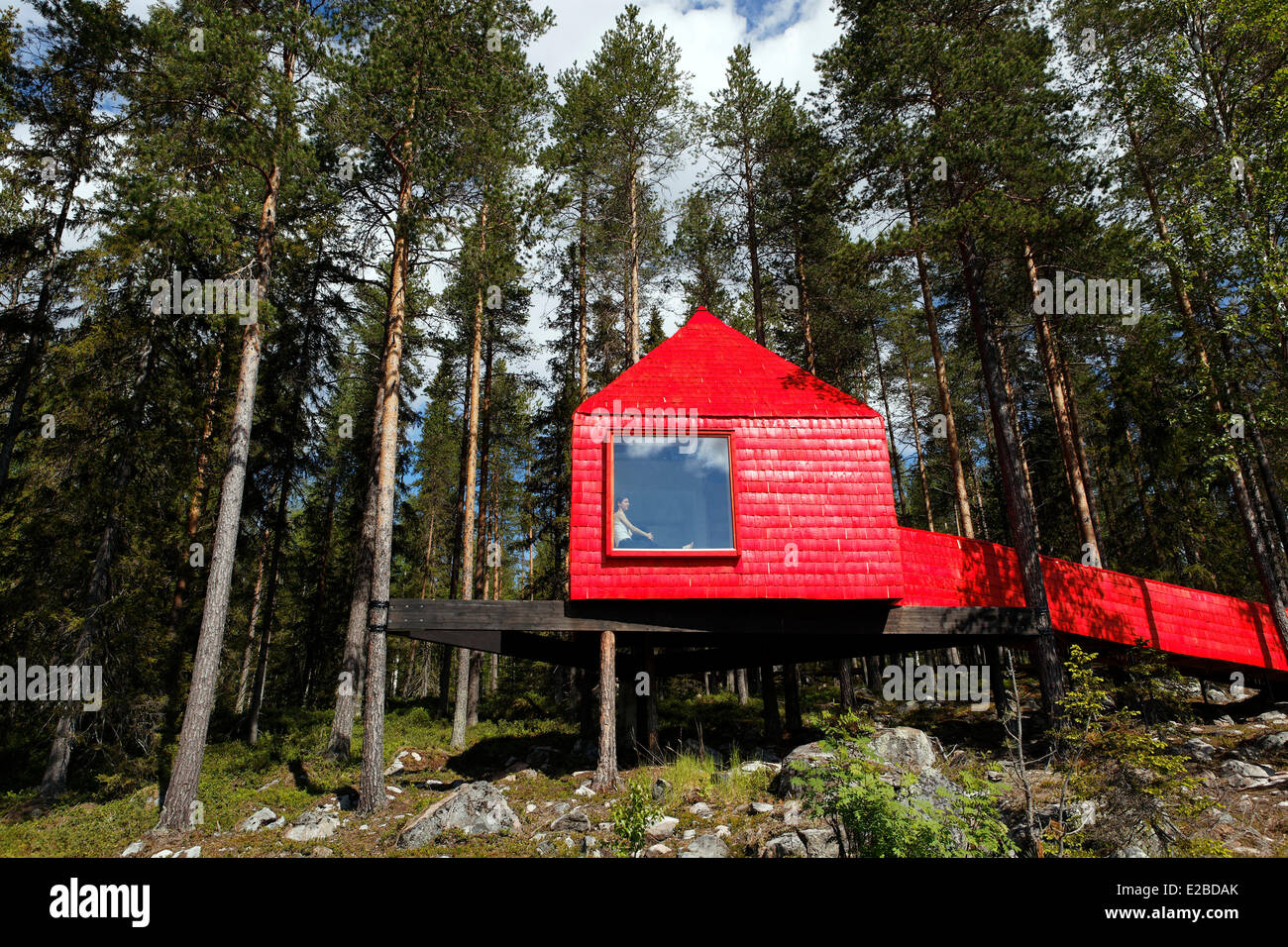 Sweden, Lapland, Norrbotten County, Harads, Treehotel, Blue Cone hut Stock Photo