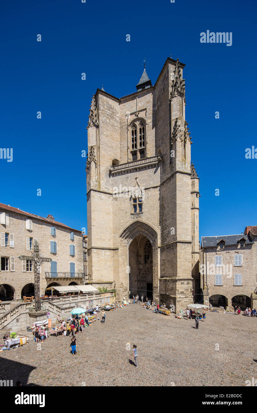 France, Aveyron, Villefranche de Rouergue, a stop on el Camino de Santiago, the Collegiale church of Notre Dame, the bell tower Stock Photo