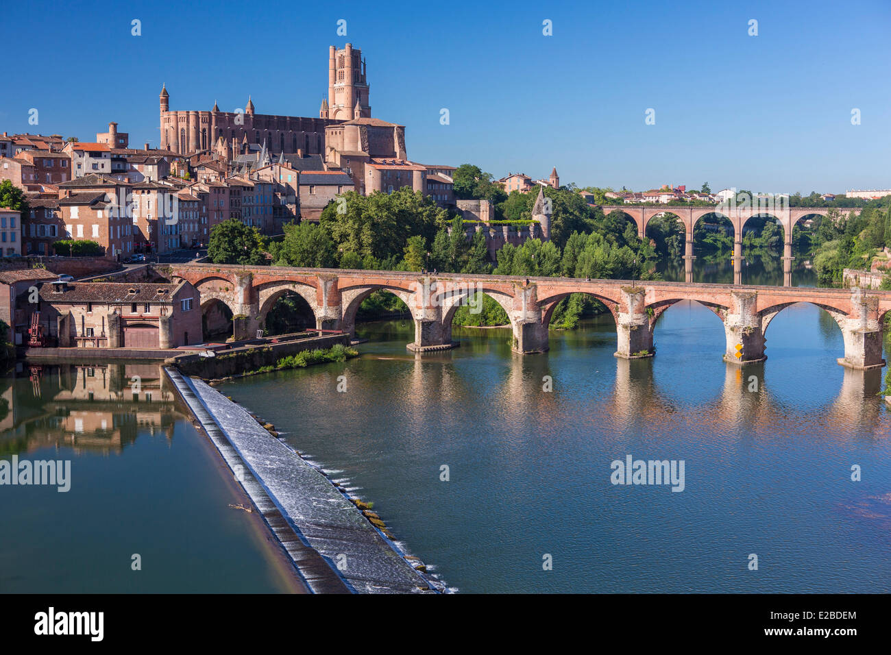 France, Tarn, Albi, episcopal city, listed as World Heritage by UNESCO, old bridge dated 11th century and Ste Cecile cathedral Stock Photo