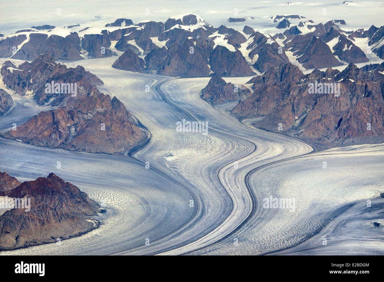 Greenland, Sermersooq, Tasilaq area, Glaciar (aerial view) Stock Photo