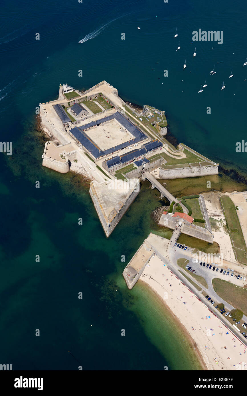 France, Morbihan, Port Louis, Citadel modified by Vauban, at Lorient harbour entrance (aerial view) Stock Photo