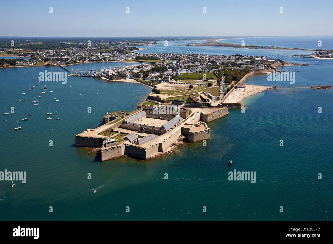 France, Morbihan, Port Louis, Citadel modified by Vauban, at Lorient harbour entrance (aerial view) Stock Photo