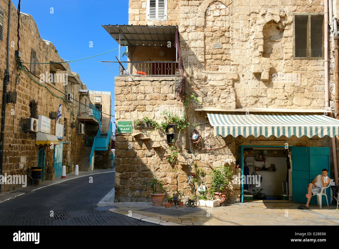 Israel, North district, Galilee, Acre (Akko), old town, UNESCO, Ottoman city, Salah Ve Bazri street along sea wall Stock Photo