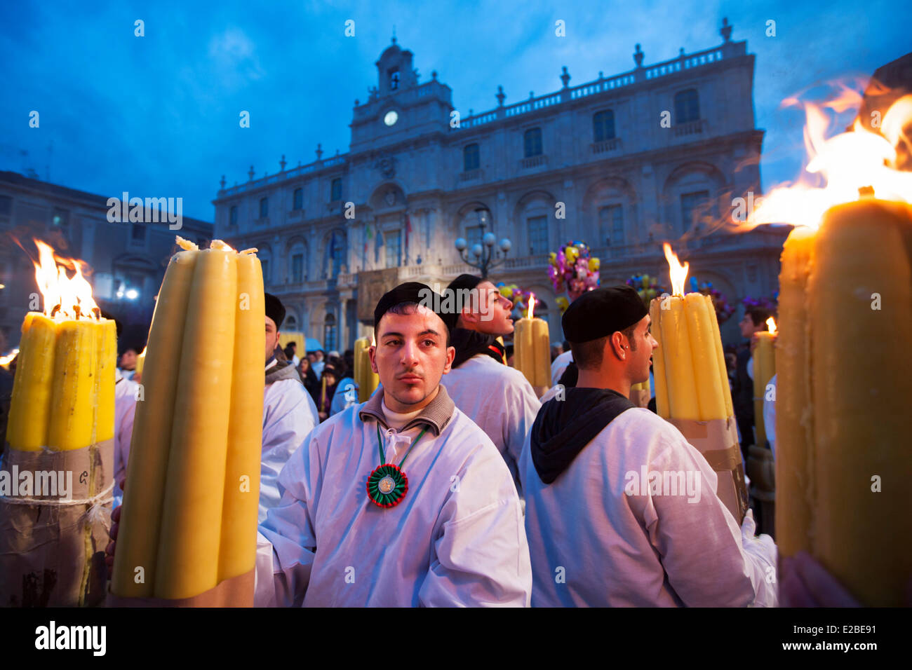 Italy, Sicily, Catania, listed as World Heritage by UNESCO, Sant'Agata festivity, young devotees Stock Photo