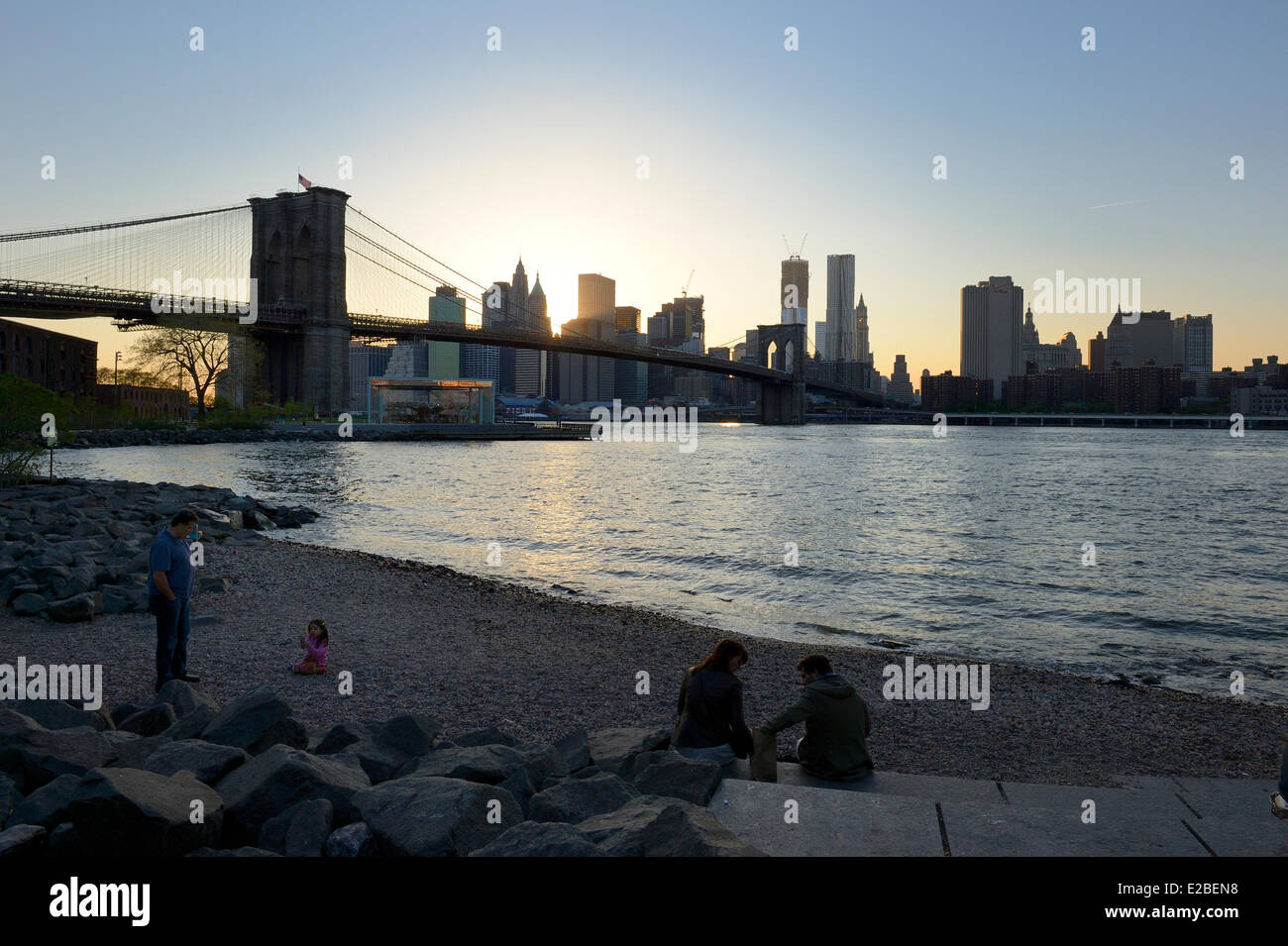 United States, New York City, Brooklyn, Dumbo neighborhood, Brooklyn Bridge and the south of Manhattan Stock Photo