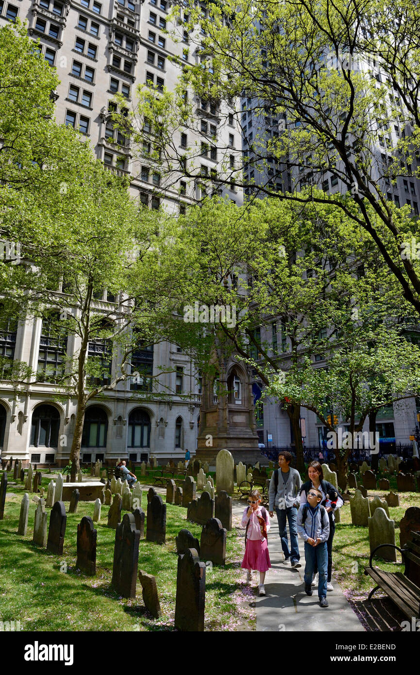 United States, New York City, Manhattan, Financial District, cemetery of Trinity Church is last still in use in Manhattan Stock Photo