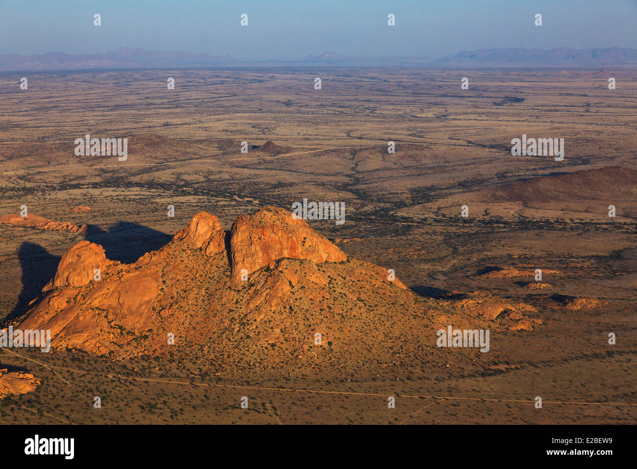 Namibia, Erongo Region, Damaraland, the Spitzkoppe or Spitzkop (1784 m), granite mountain in the Namib Desert (aerial view) Stock Photo