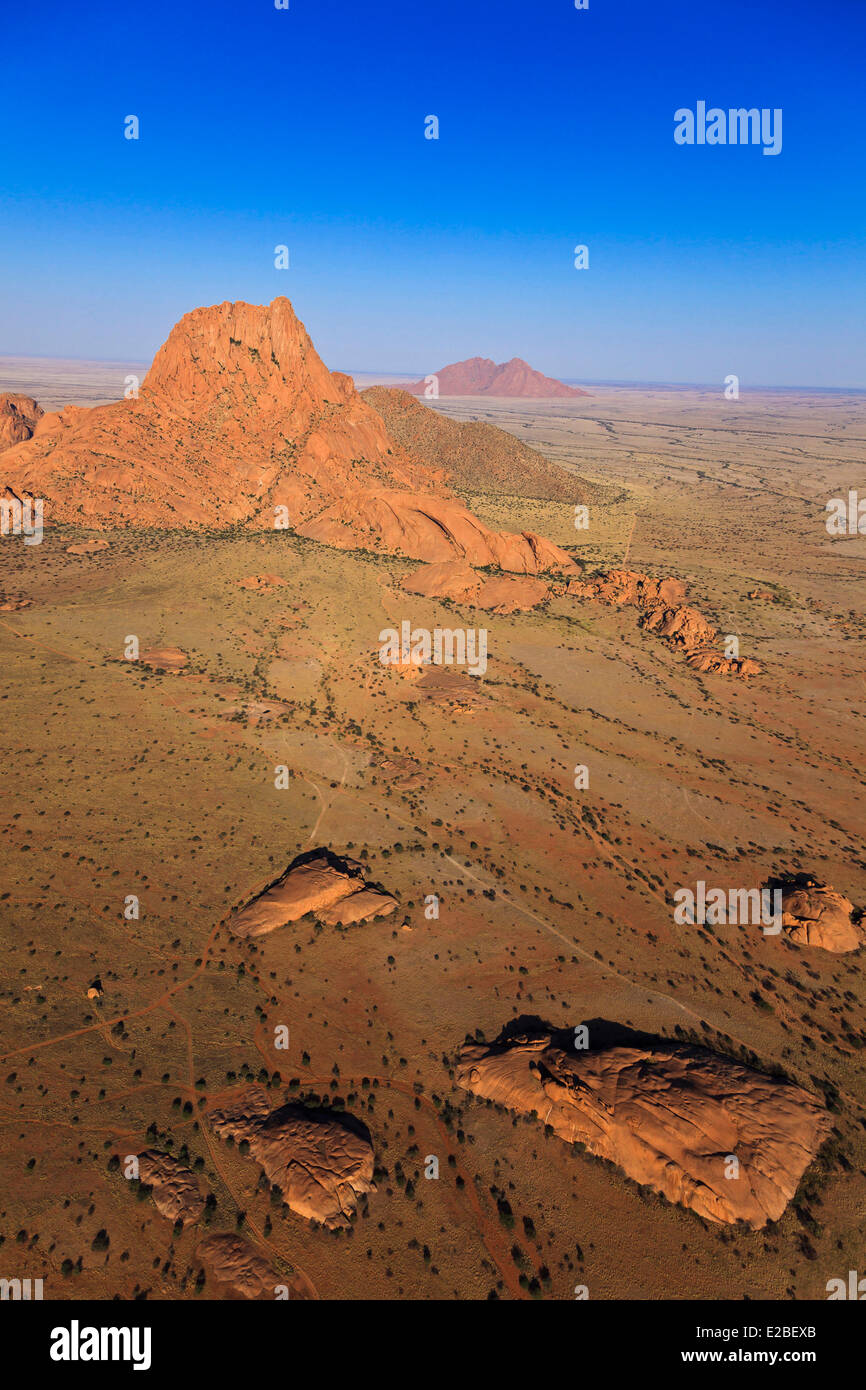 Namibia, Erongo Region, Damaraland, the Spitzkoppe or Spitzkop (1784 m), granite mountain in the Namib Desert (aerial view) Stock Photo