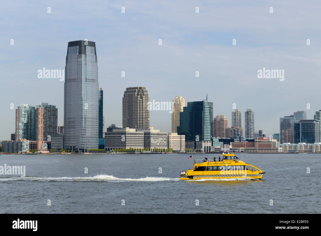 United States, New Jersey, Jersey City on the Hudson River, taxi boat (New York Water Taxi) Stock Photo