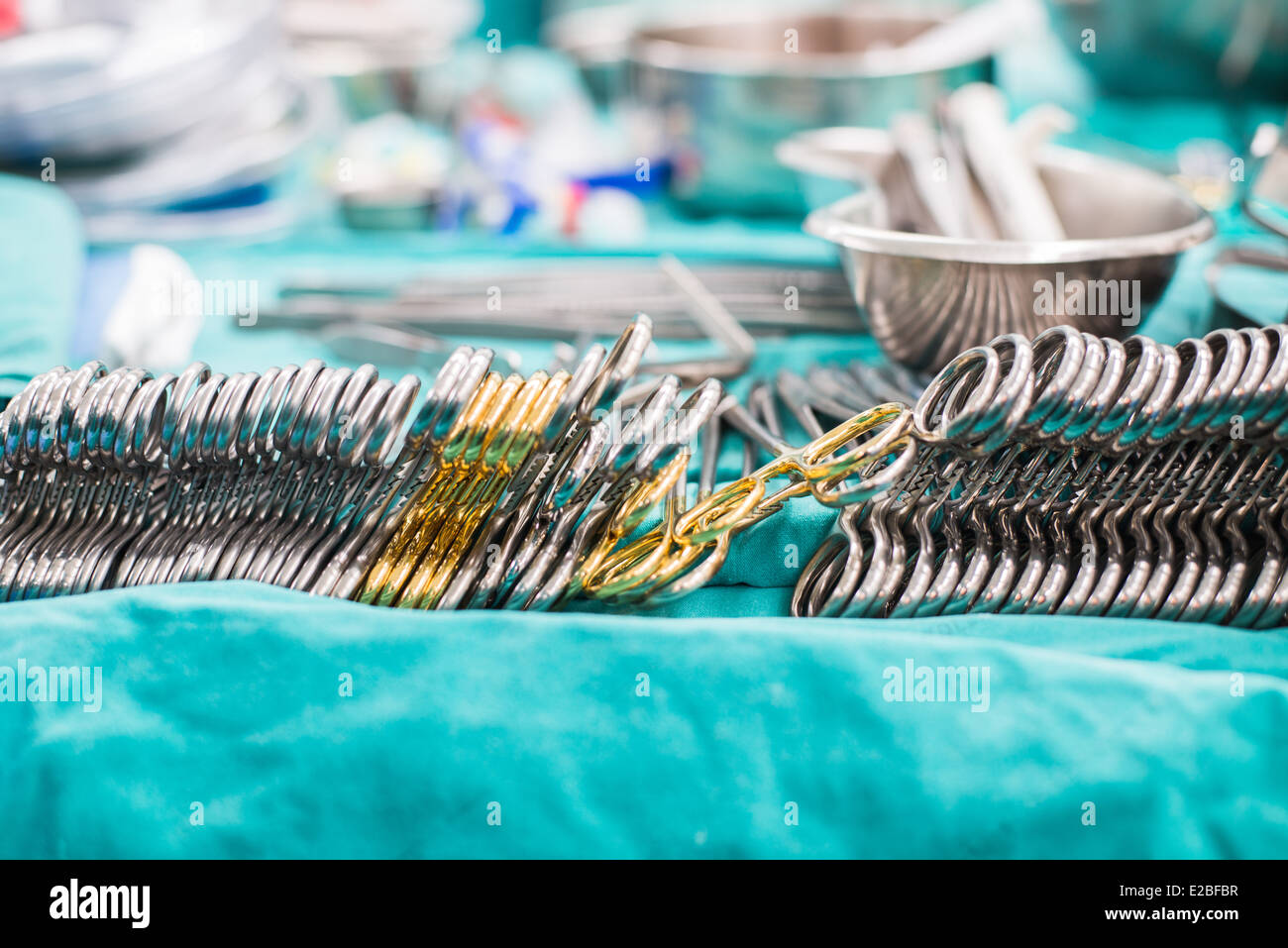 Surgical instruments for open heart surgery Stock Photo