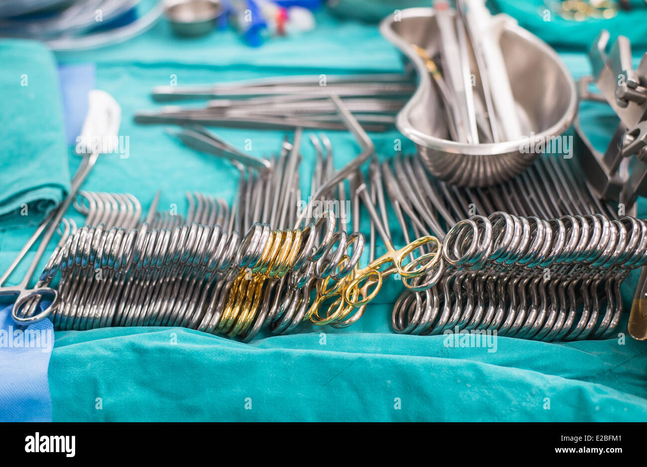 Surgical instruments for open heart surgery Stock Photo